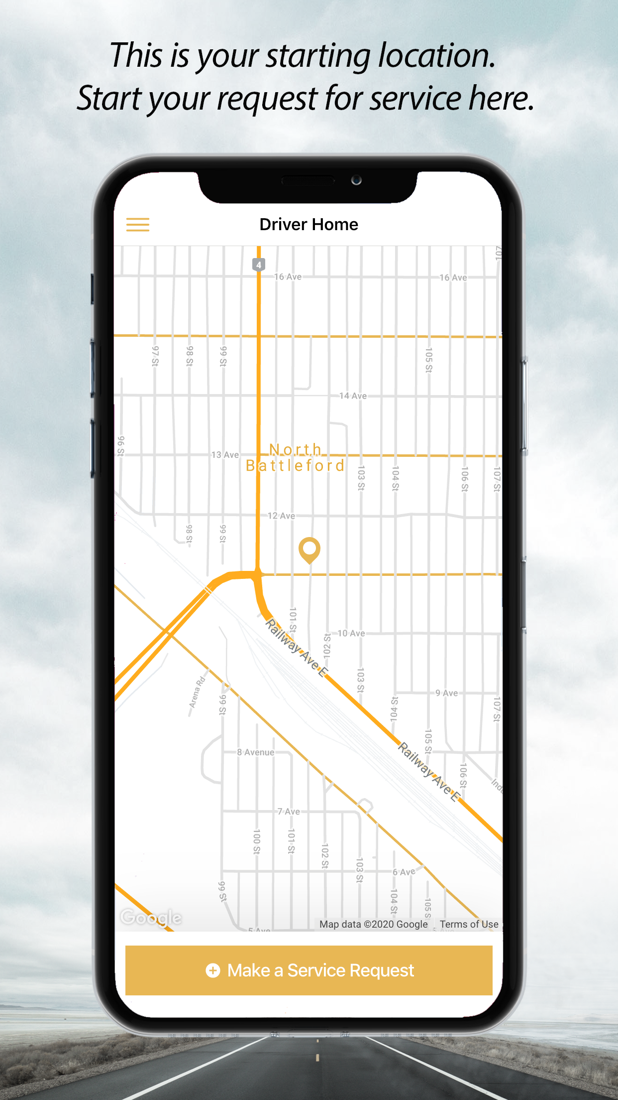 Main/map screen in Repair Specialst app
