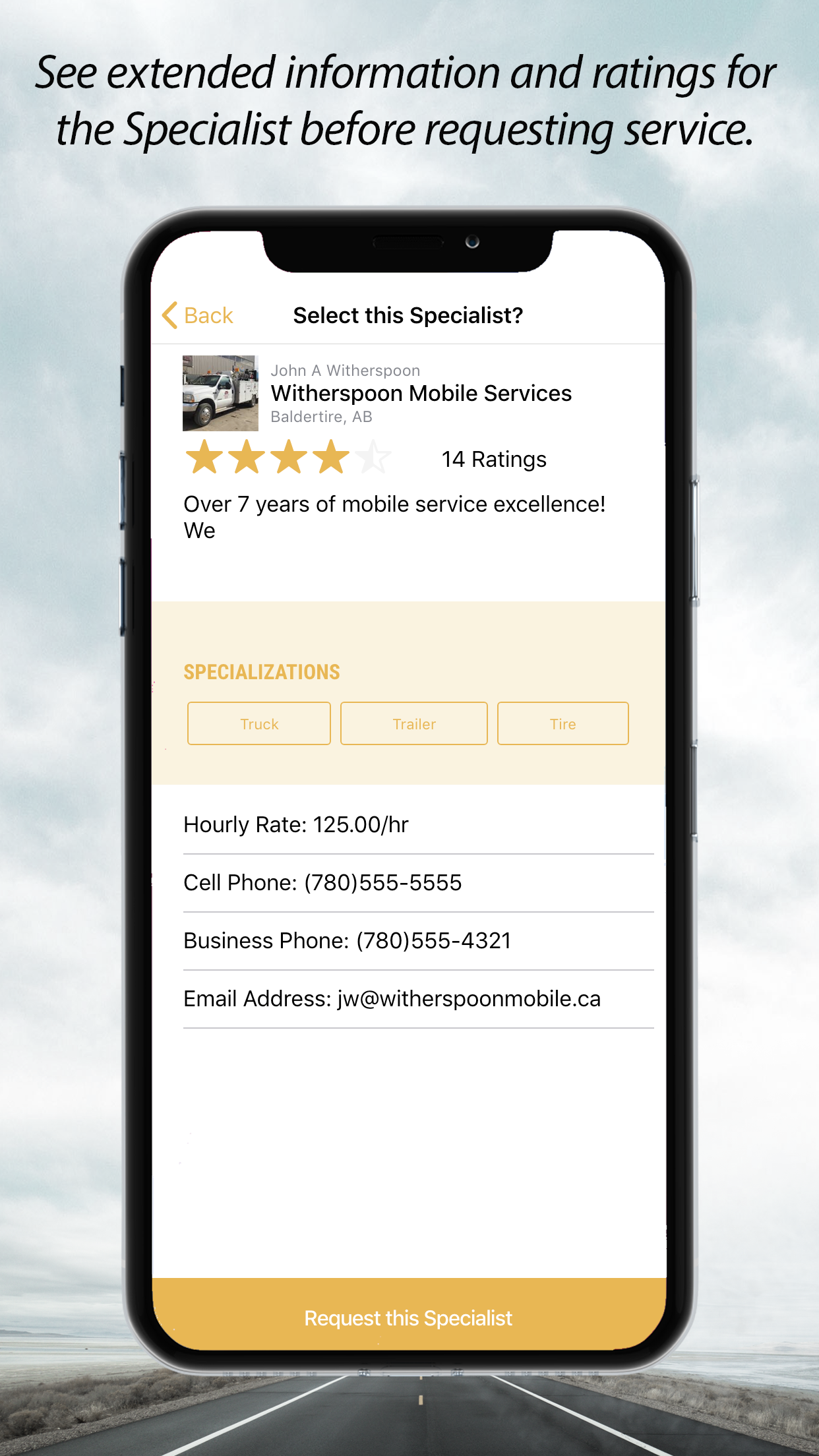 Viewing mobile repair special rating and reviews in Repair Specialist app